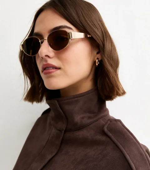 Gold Tone Oval Sunglasses