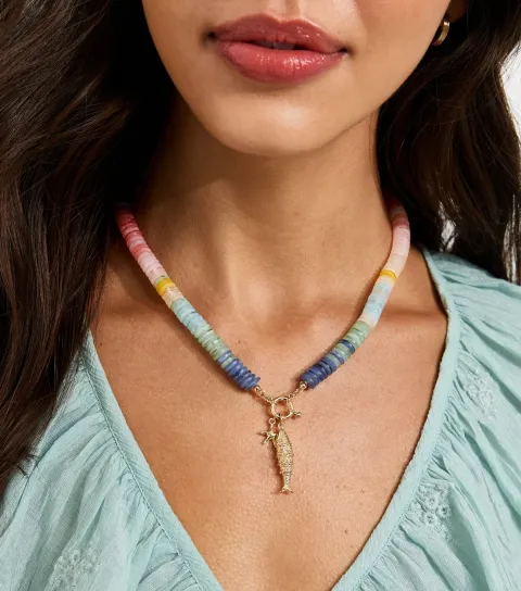 Multicolour Beaded Fish Pendant Necklace