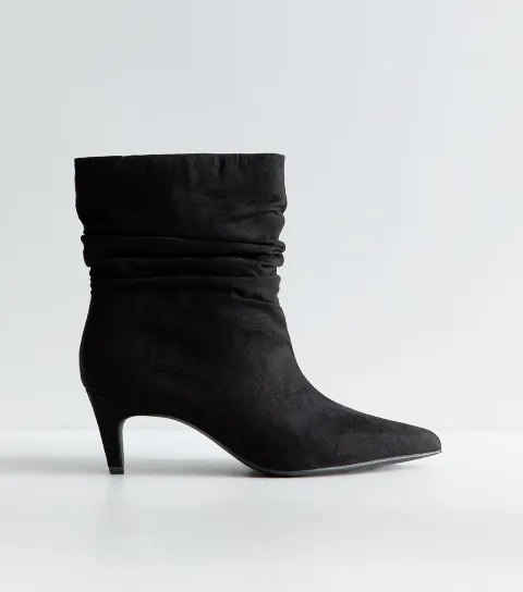 New Look Women's Dark Brown Faux Suede Slouch Ankle Boots Vegan