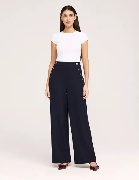 Finery London Twill Wide Leg Trousers Navy