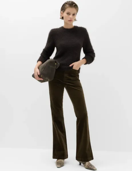 Marks & Spencer High Waisted Flared Corduroy Trousers Dark Khaki