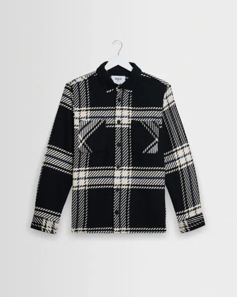 Whiting - Black and Ecru Oversize Grid Check Overshirt