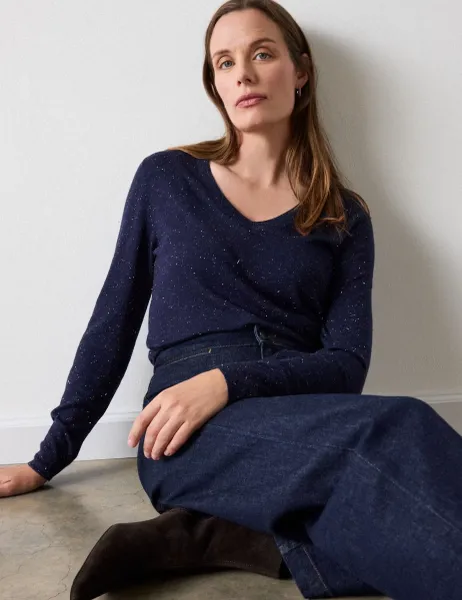 Whistles Sparkly V Neck Jumper