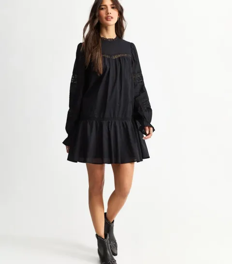Women's Black Lace Insert Mini Dress