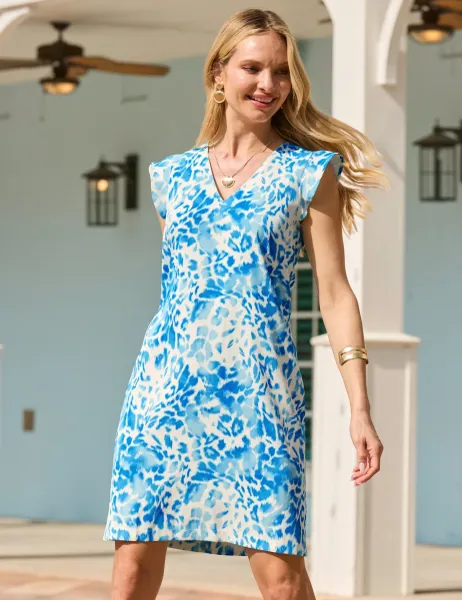 SOSANDAR Animal Print V-Neck Mini Shift Dress Blue Mix
