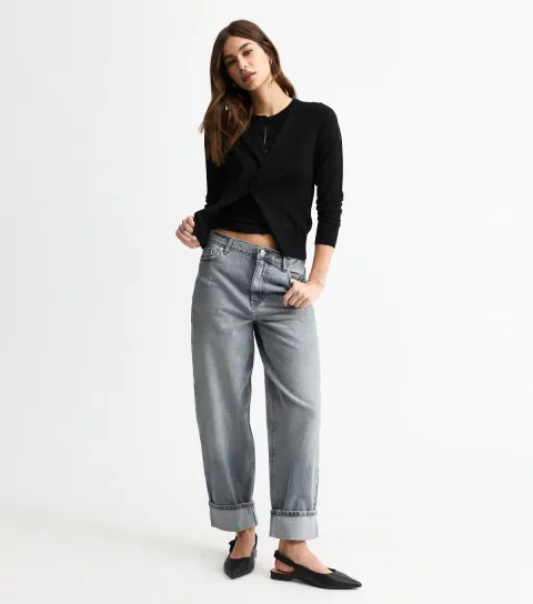 Women's Grey Relaxed Turn Up Jeans