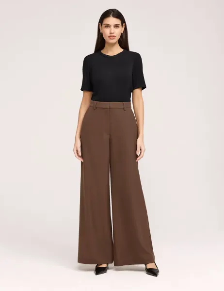 Finery London Twill Wide Leg Trouser Brown