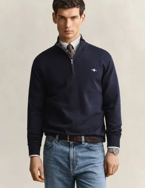 Gant Pure Cotton Half Zip Jumper Navy