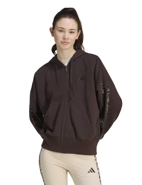 Adidas Seasonal Essentials 3-Stripes Zip Up Hoodie Dark Brown
