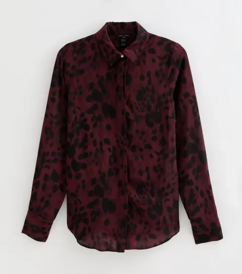 New Look Women's Red Animal Print Long Sleeve Shirt