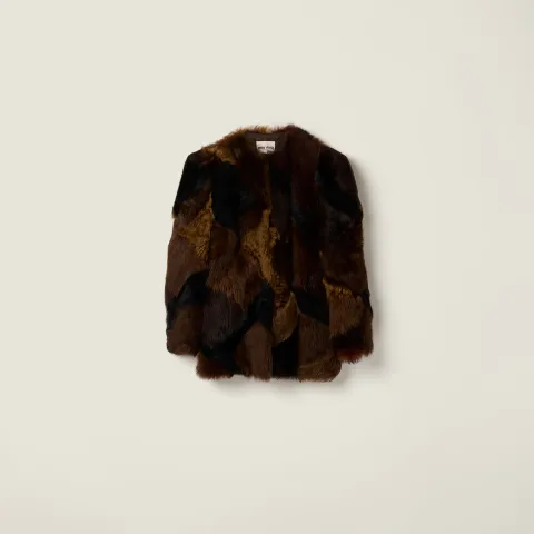 Shearling patchwork caban jacket