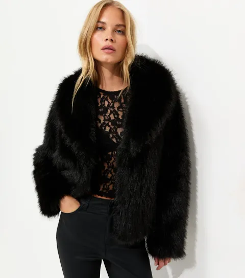 New Look Women's Navy Faux Fur Shawl Collar Jacket
