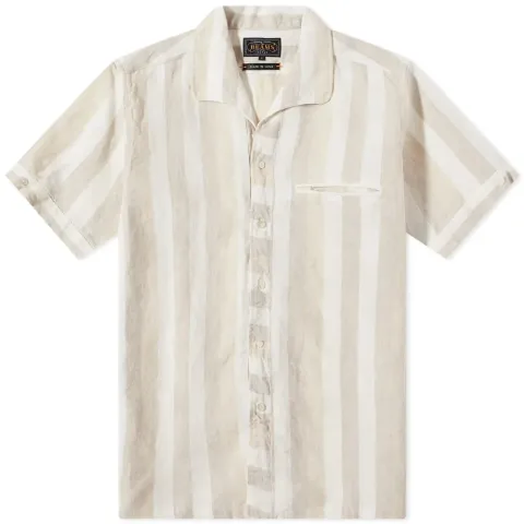 Short Sleeve Italian Collar Stripe Shirt