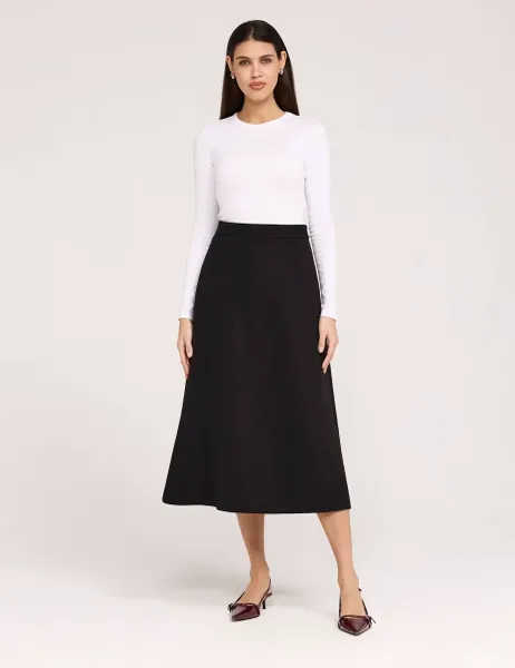 Finery London Twill Midi A-Line Skirt Black