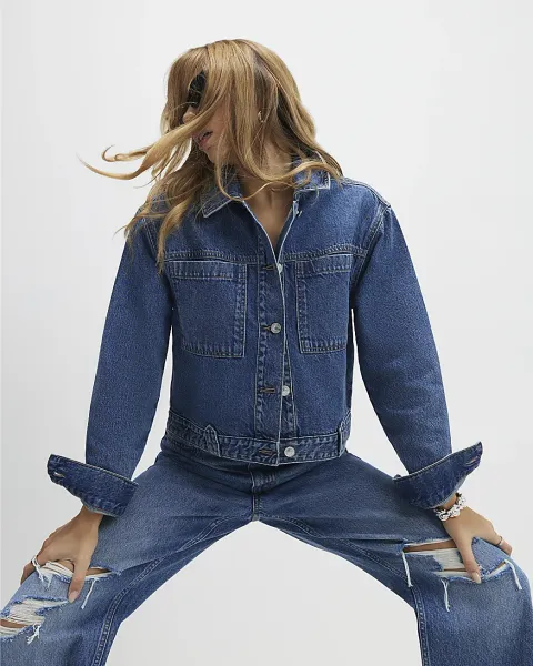 River Island Denim Long Sleeve Pocket Jacket