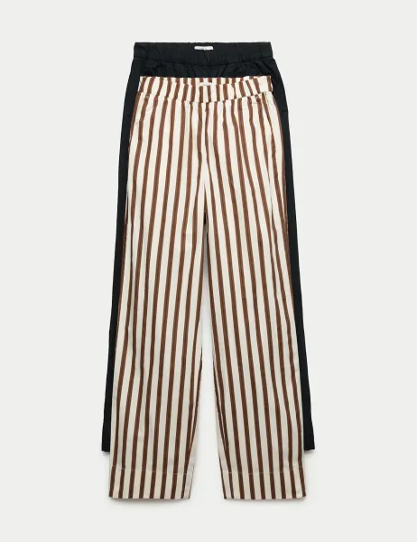 Marks & Spencer 2 Pack Pure Cotton Poplin Straight Leg Trousers Black