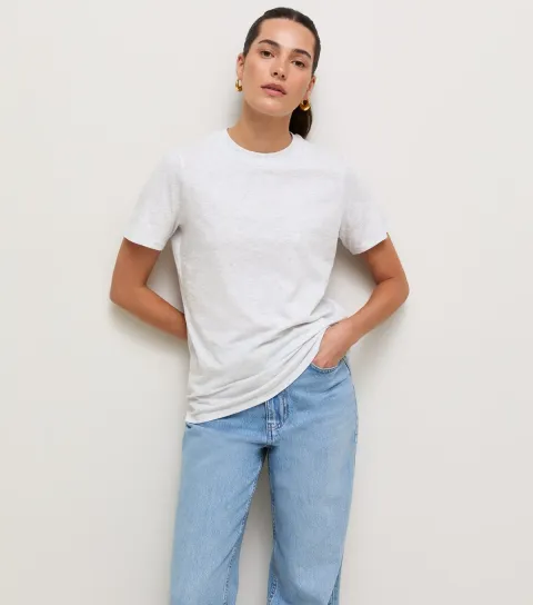 Women's Light Grey Cotton Relaxed Crew Neck T-Shirt