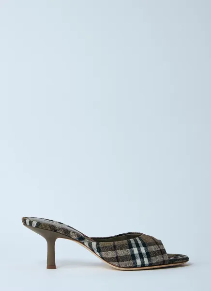 Check Heeled Mules