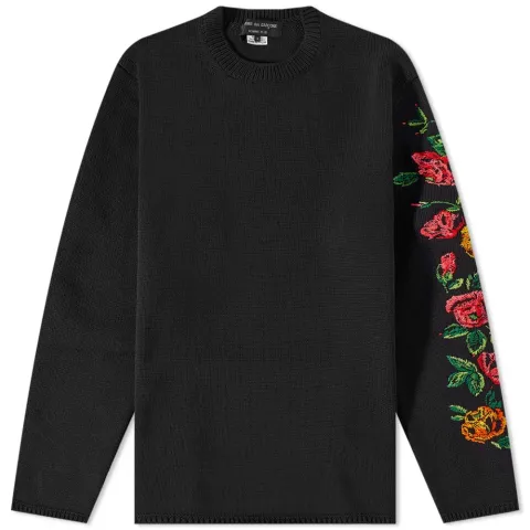 Roses Sleeve Embroidery Crew Kn