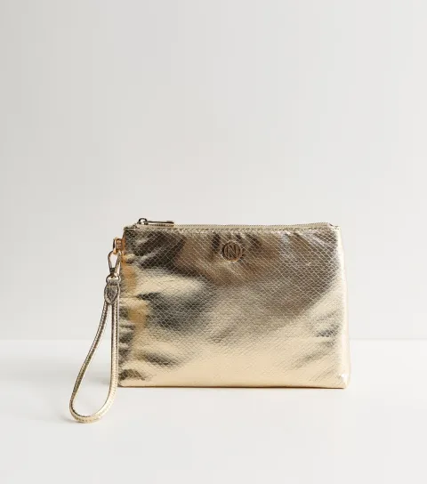 Gold Lizard Effect Faux Leather Wrist Strap Pouch