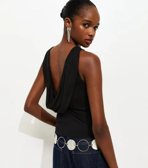 Women's Black Cowl Back Tank Top