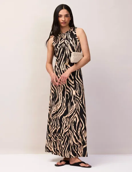RO&ZO Jersey Zebra Print Midaxi Column Dress Black Mix