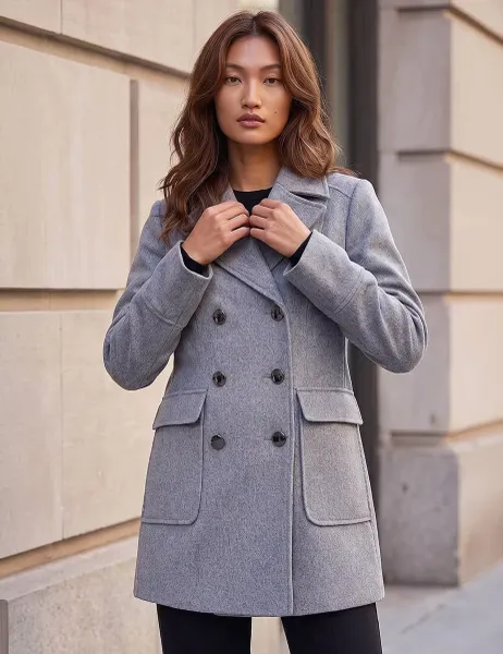 Roman Double Breasted Longline Coat Charcoal Mix
