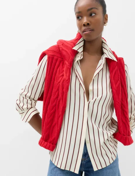Marks & Spencer Collared Button Through Shirt Ivory Mix