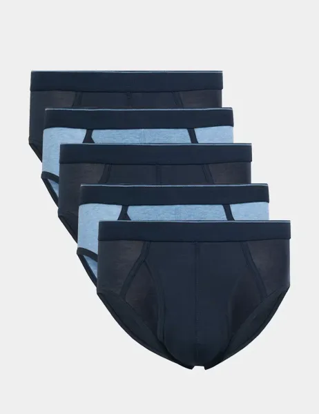 Marks & Spencer 5 Pack Cotton Stretch Cool & Fresh Briefs Denim Mix