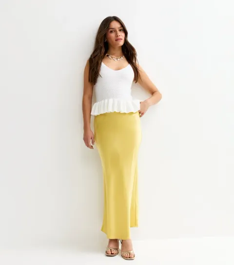 New Look Women's Petite Light Green Satin Bias Cut Midi Skirt