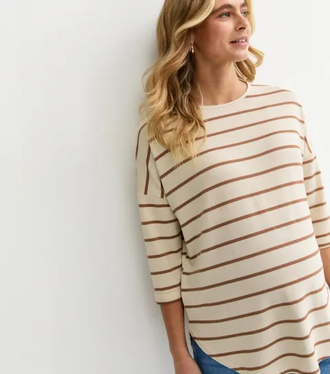 Women's Maternity Cream Soft Touch Stripe Top