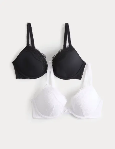 Marks & Spencer 2 Pack Jasmine Lace Wired Plunge Bras A-E White Mix
