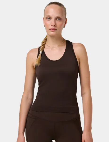 Sweaty Betty Athlete Seamless Gym Crop Vest Top Dark Brown