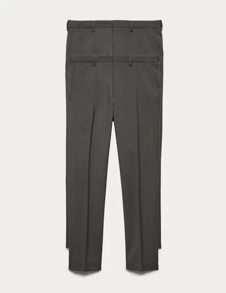 Marks & Spencer 2 Pack Slim Fit Active Waist Smart Trousers Charcoal