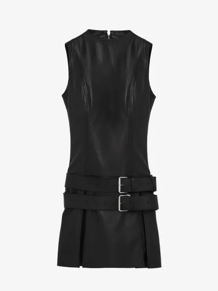 Leather Double Belt Mini Dress