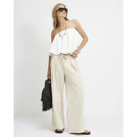 River Island Mid Rise Drawstring Wide Leg Trousers