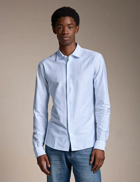 Boss Slim Fit Pure Cotton Striped Shirt Light Blue