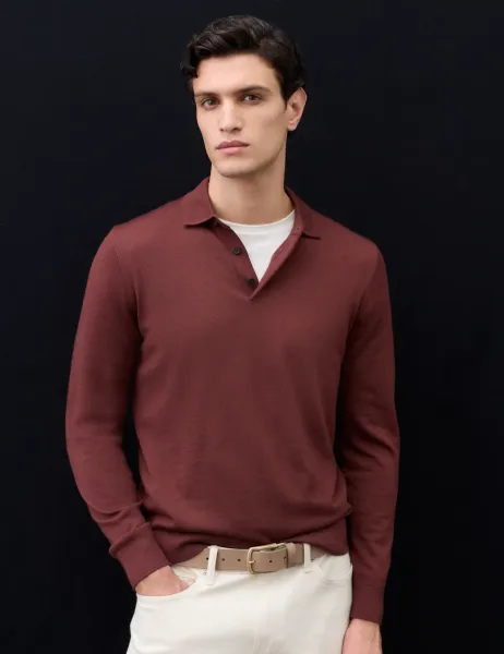 Autograph Pure Extra Fine Merino Wool Polo Shirt Chestnut