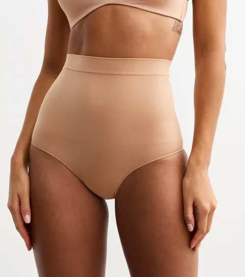New Look Women's Tan Seamless Shaping High Waisted Brazilian Briefs