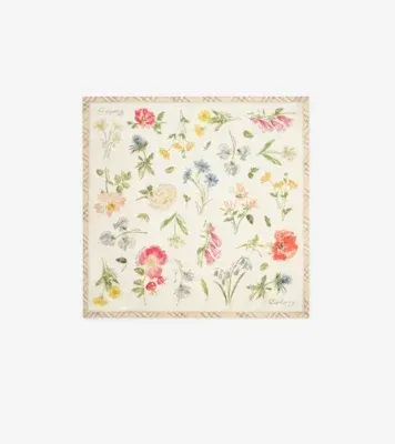 Blooms of Britain Silk Scarf in Sesame beige