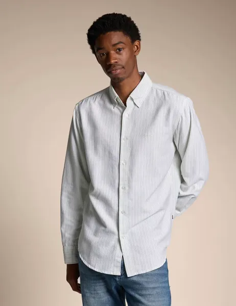 Boss Regular Fit Cotton Blend Striped Shirt Light Green
