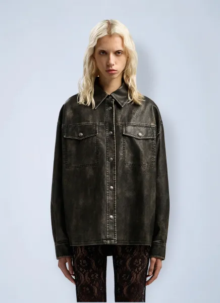 Curved Logo Coated Overshirt