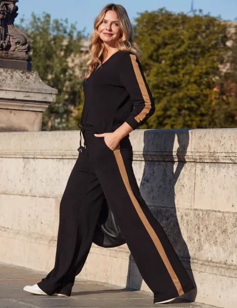 SOSANDAR Side Stripe Slim Fit Trousers Black Mix