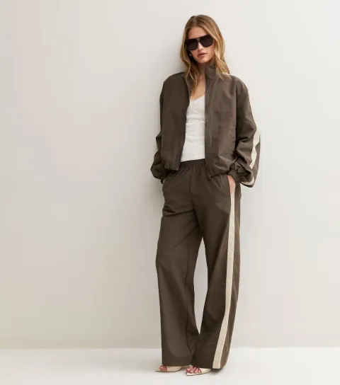 New Look Women's Brown Windbreaker Side Strip Wide Leg Joggers