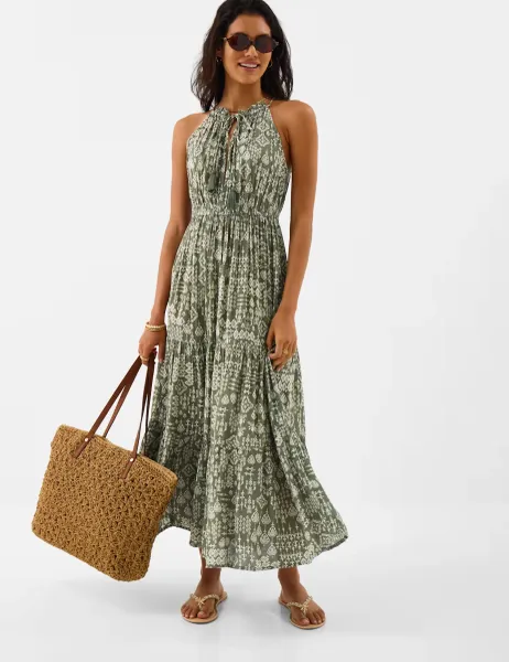 Accessorize Printed Halter Neck Maxi Beach Dress Green