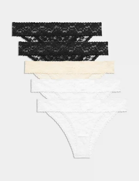 Marks & Spencer 5 Pack All Over Lace Brazilian Knickers Black Mix