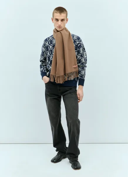 Narrow Fringe Wool Scarf