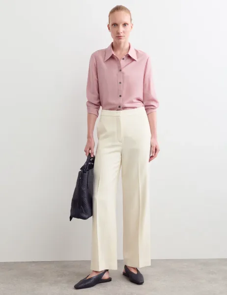 Jaeger Pure Wool Crepe Wide Leg Trousers Ivory