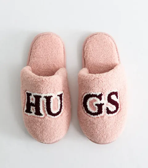 Women's Pink Borg Hugs Logo Mule Slippers