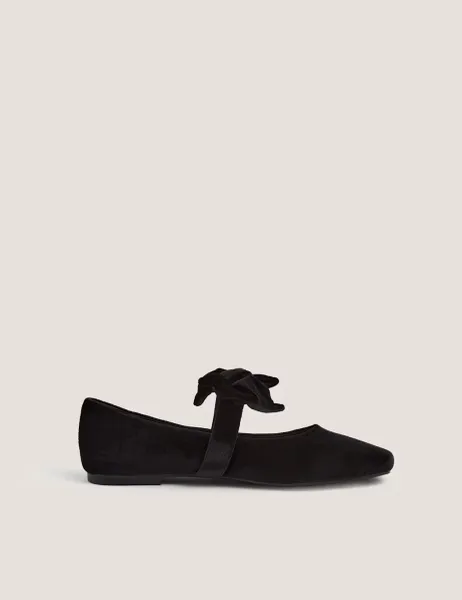 Monsoon Velvet Bow Mary Jane Ballet Pumps Black